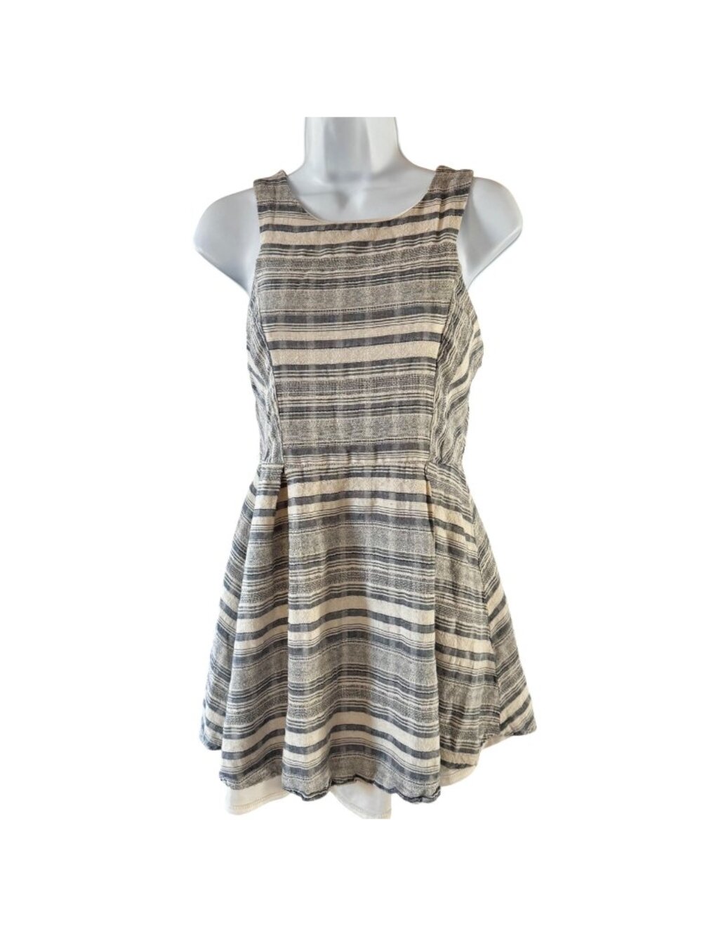 One Love Clothing Striped Cotton Blend Sleeveless Mini Dress with Zipper Medium